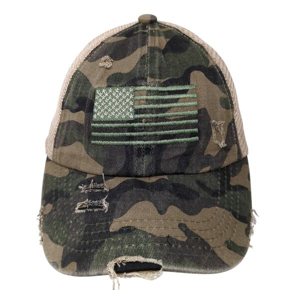 C.C Exclusives Strapback Trucker Hat Multi One Size Camouflage Ponytail - Picture 1 of 10